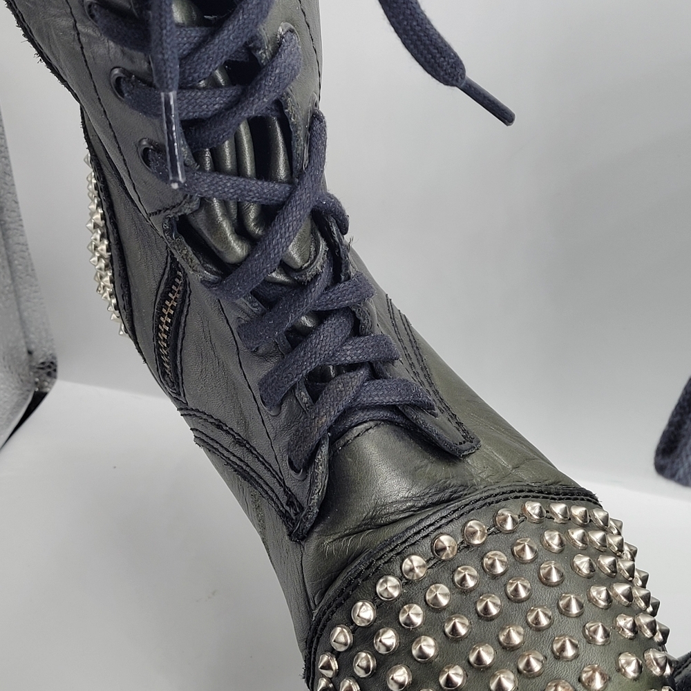 STEVE MADDEN Military Green Leather TARRNEY Motorcycle Grunge Biker Combat 8M - Picture 9 of 11